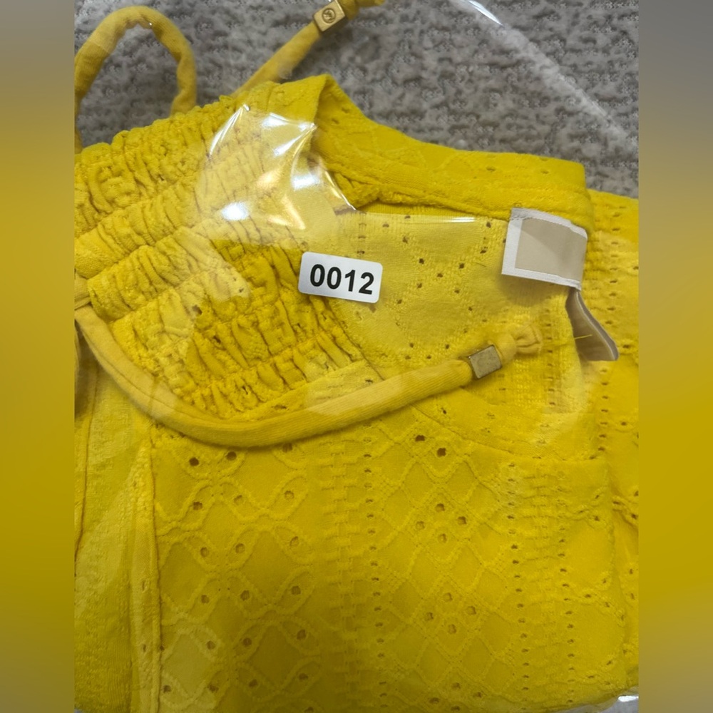 Michael Kors Vibrant Yellow Eyelet Tops Women Size Small - Picture 10 of 10